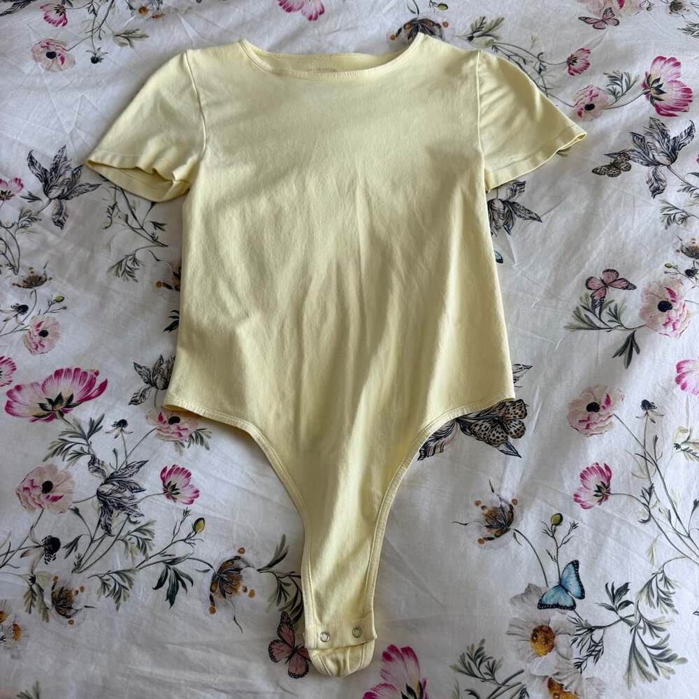 Free People Bodysuit Size M Yellow Short Sleeve